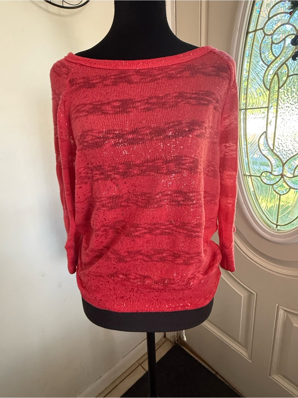 FANG Lightweight Off-Shoulder Marled Coral Sweater